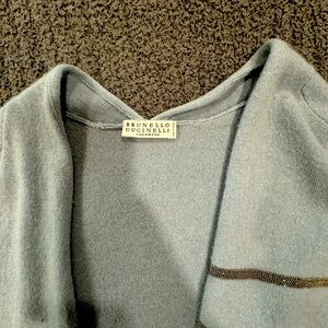 Brunello Cucinelli Baby Blue Cashmere Sweater – Silver Glitter Stripes